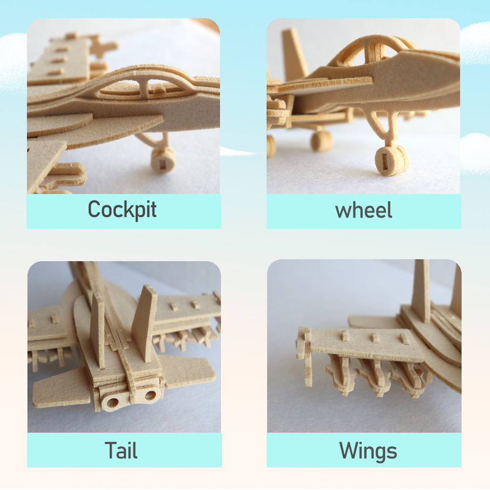 Feltor 3D puzzle for kids, felt fighter plane 3D puzzle, DIY children's airplane model kit, can be used as desktop decoration, give children an excellent toy birthday gift