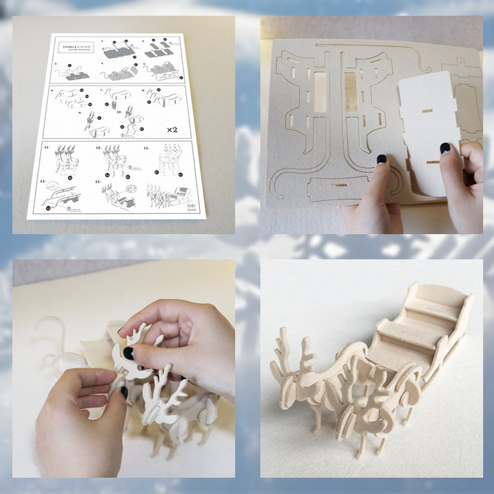 Feltor 3D Puzzles for Kids, Different From Wooden Puzzles, Felt Christmas Sleigh DIY Stereoscopic Puzzles, Christmas Puzzles Toy Puzzle Game Set Gifts