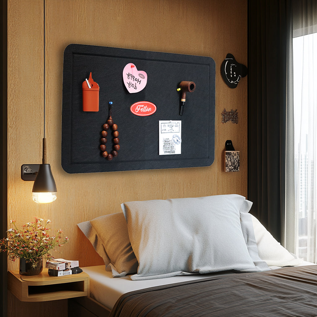 Feltor Large Bulletin Board 23"x15"/29"x23"/47"x23"/ 47"x29" Felt Board with 20 Push Pins is a Home School Office Decorative Pin Board - Black