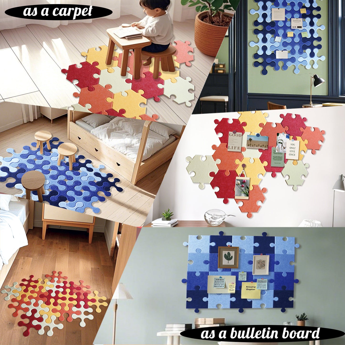 Feltor Square Felt Carpet Pad (20PCS), Soft Play Mat Tiles for Kids & Wall Bulletin Board ( Includes Two Velcro Each Piece )DIY Any shape For Wall and Floor