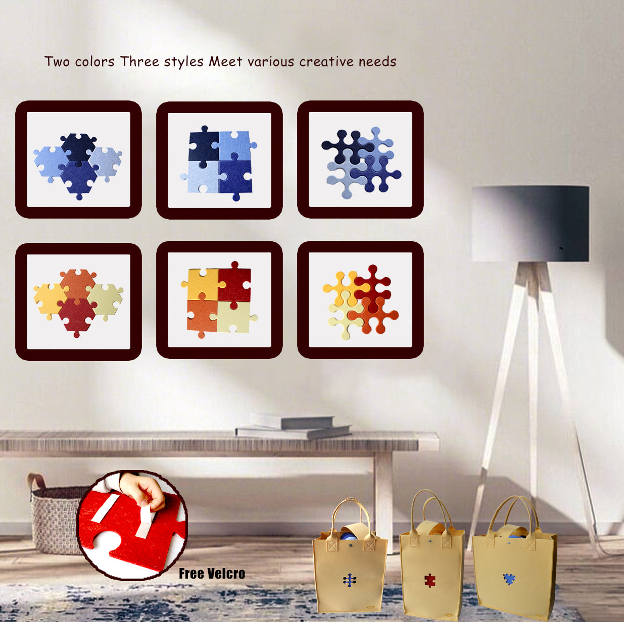Feltor Square Felt Carpet Pad (20PCS), Soft Play Mat Tiles for Kids & Wall Bulletin Board ( Includes Two Velcro Each Piece )DIY Any shape For Wall and Floor