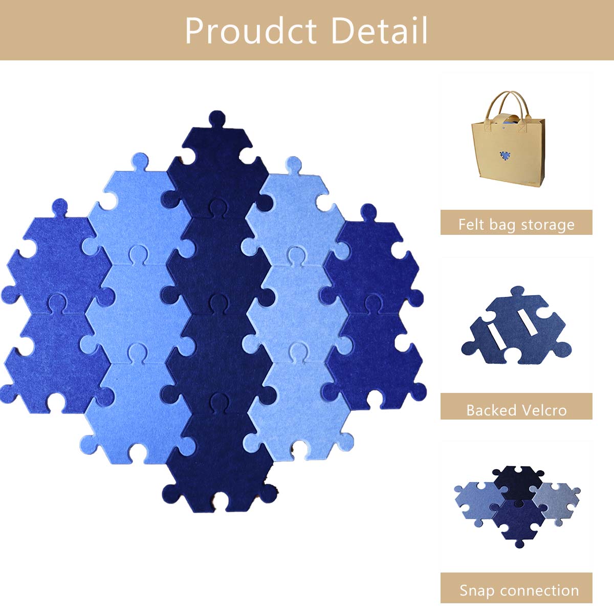 Feltor Hexagons Felt Puzzle Mat - 14 Individual Felt Boards , Portable Combination Removable, Felt carpet mat & bulletined borad, Suitable for Home and Play Areas.