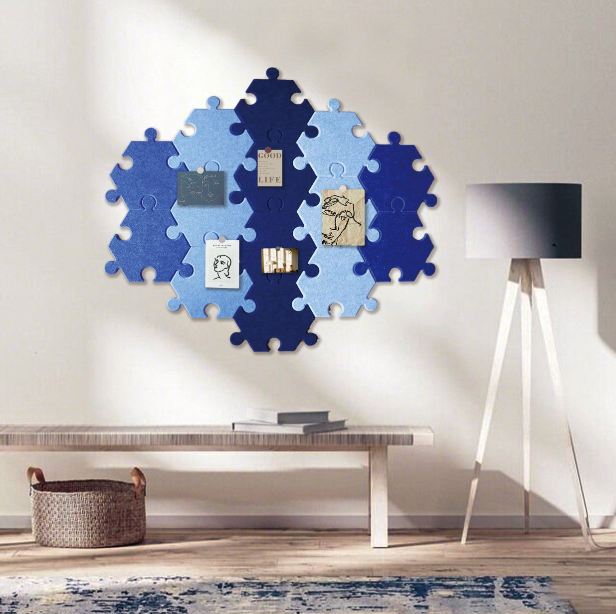 Feltor Hexagons Felt Puzzle Mat - 14 Individual Felt Boards , Portable Combination Removable, Felt carpet mat & bulletined borad, Suitable for Home and Play Areas.