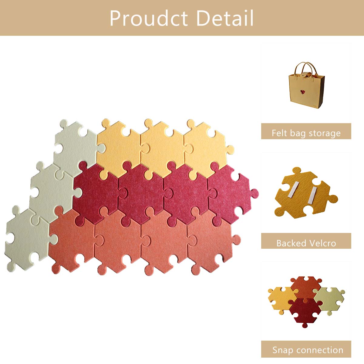 Feltor Hexagons Felt Puzzle Mat - 14 Individual Felt Boards , Portable Combination Removable, Felt carpet mat & bulletined borad, Suitable for Home and Play Areas.