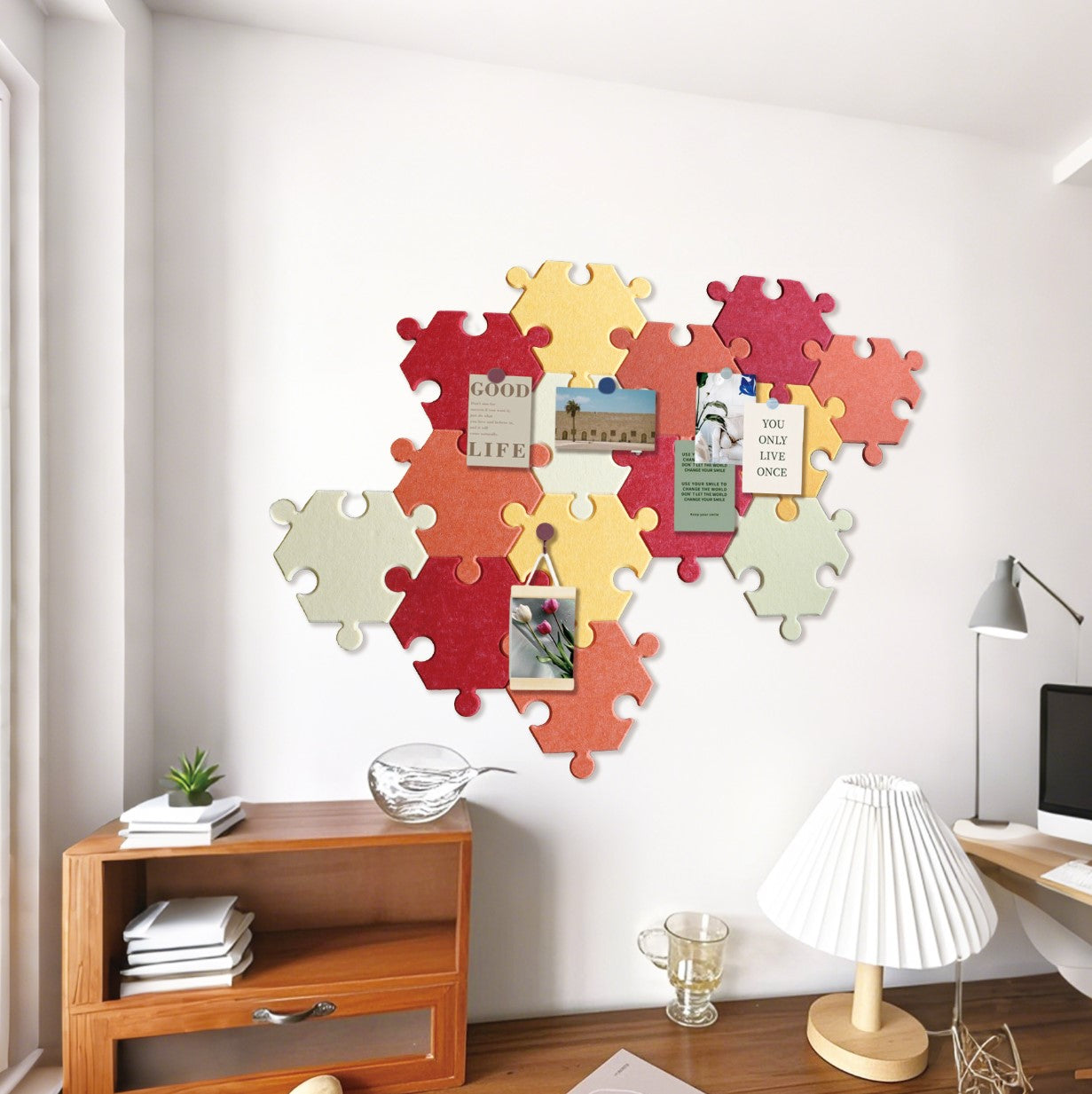 Feltor Hexagons Felt Puzzle Mat - 14 Individual Felt Boards , Portable Combination Removable, Felt carpet mat & bulletined borad, Suitable for Home and Play Areas.