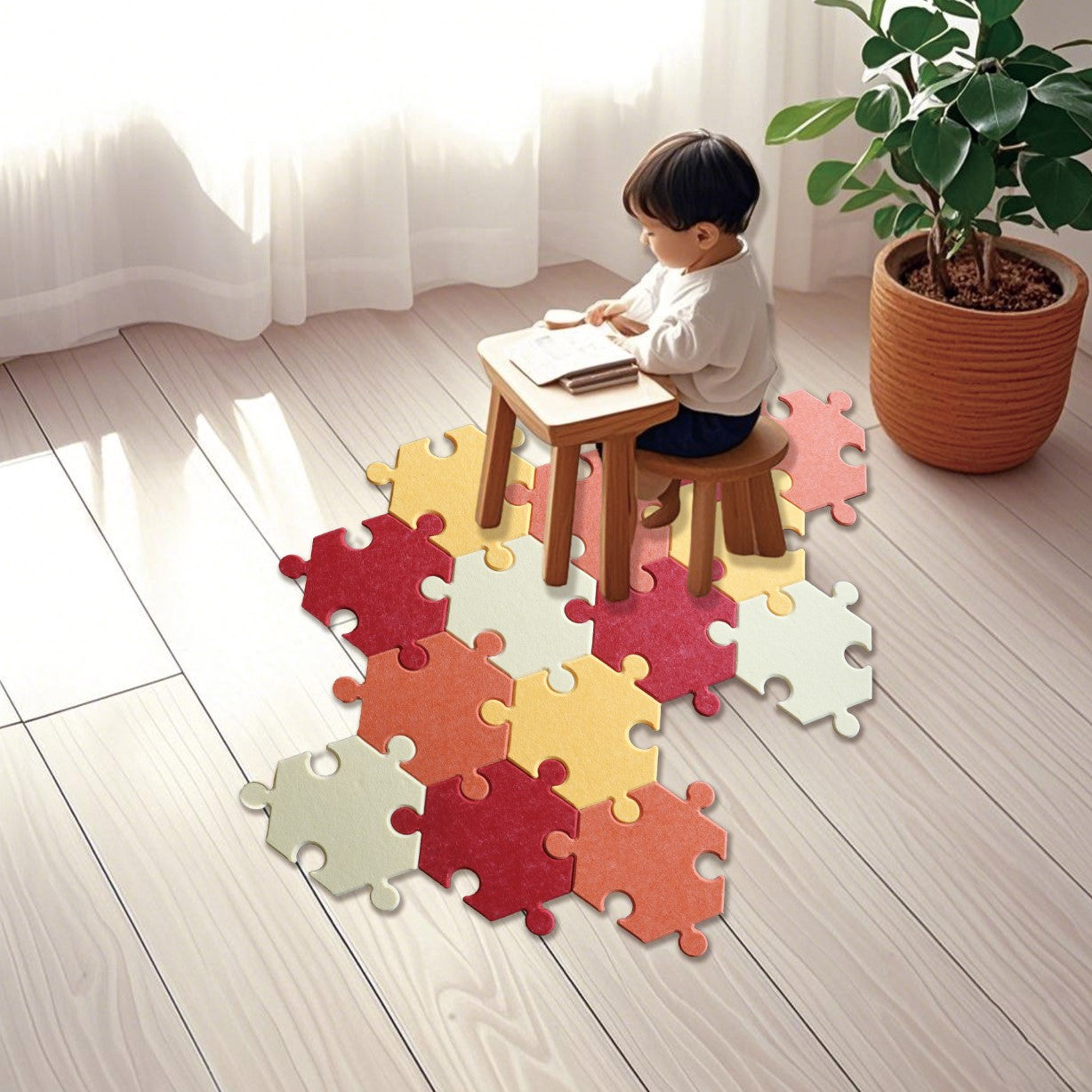 Feltor Hexagons Felt Puzzle Mat - 14 Individual Felt Boards , Portable Combination Removable, Felt carpet mat & bulletined borad, Suitable for Home and Play Areas.