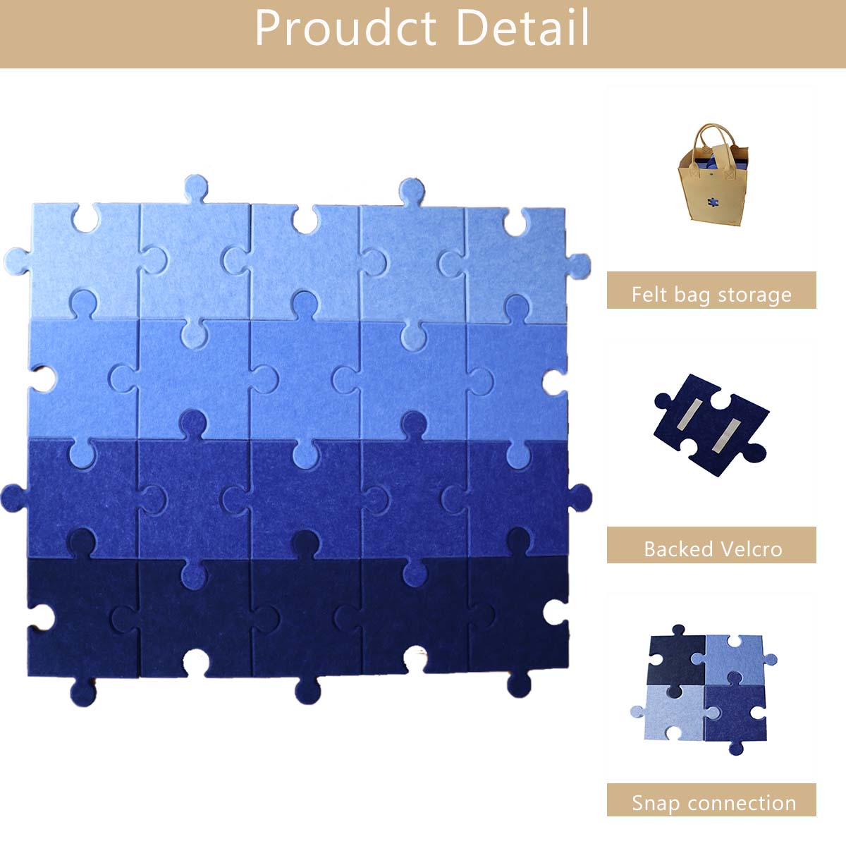 Feltor Square Felt Carpet Pad (20PCS), Soft Play Mat Tiles for Kids & Wall Bulletin Board ( Includes Two Velcro Each Piece )DIY Any shape For Wall and Floor