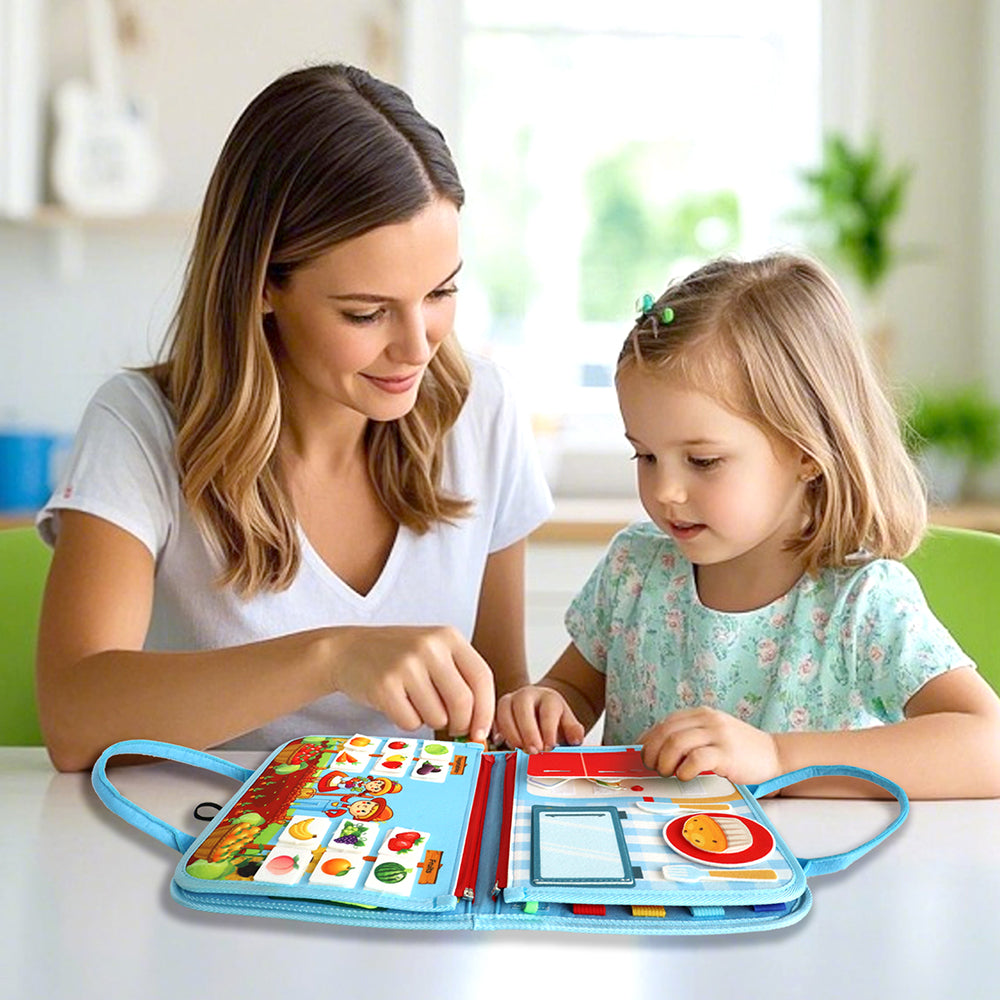 Feltor Felt Busy Book Sensory Toy for 1-3 Year Old Children Quiet Activity Book Educational Learning Contains Life Skills, Cognition, Sorting, Matching - Dinosaur Theme