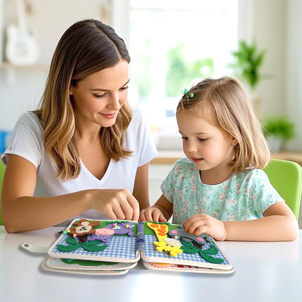 Feltor Felt Interactive Book Busy Book Toddler Learning Educational Toy Early Education Sensory Book Including Recognition of Animals, Fruits, and Vegetables