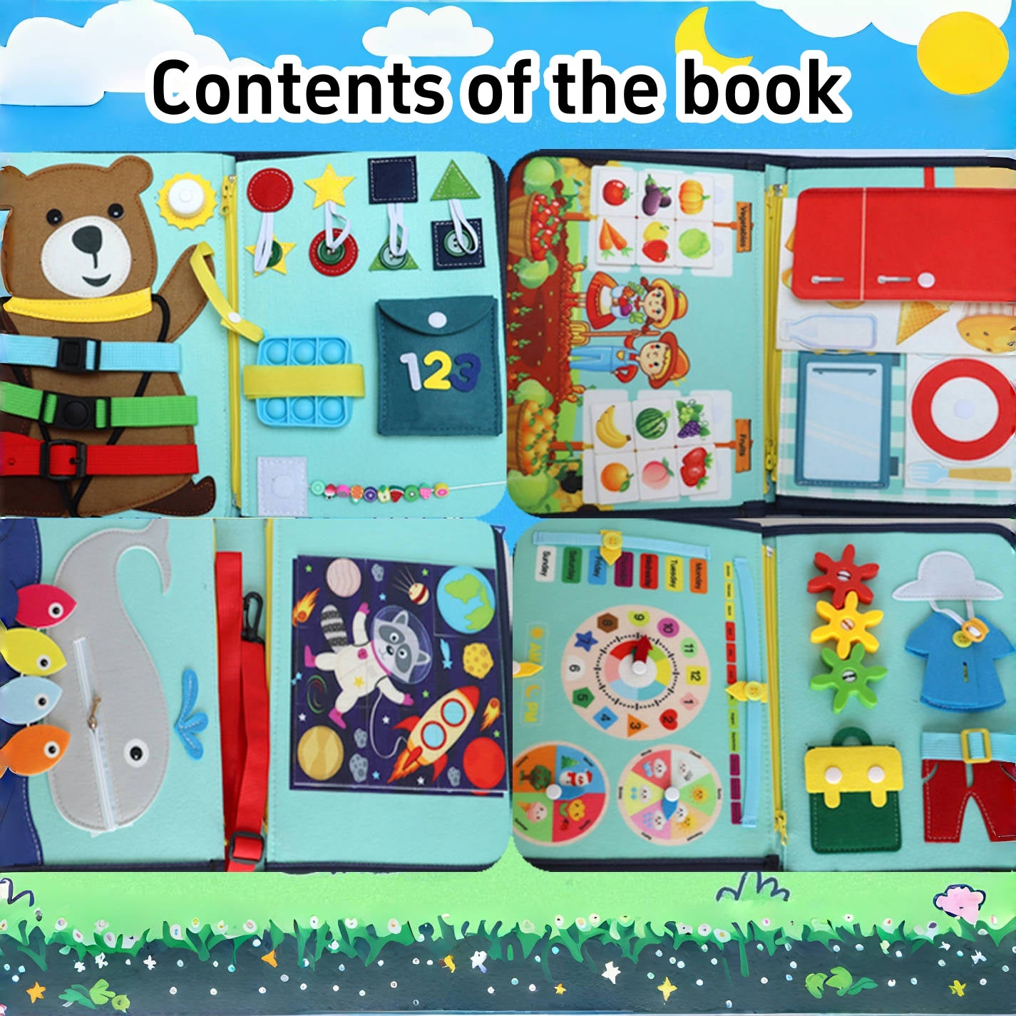 Feltor Felt Quiet Book - Montessori Toys, Animal Theme Interactive Book Sensory Toys for 1-3 Years Old Birthday Gifts