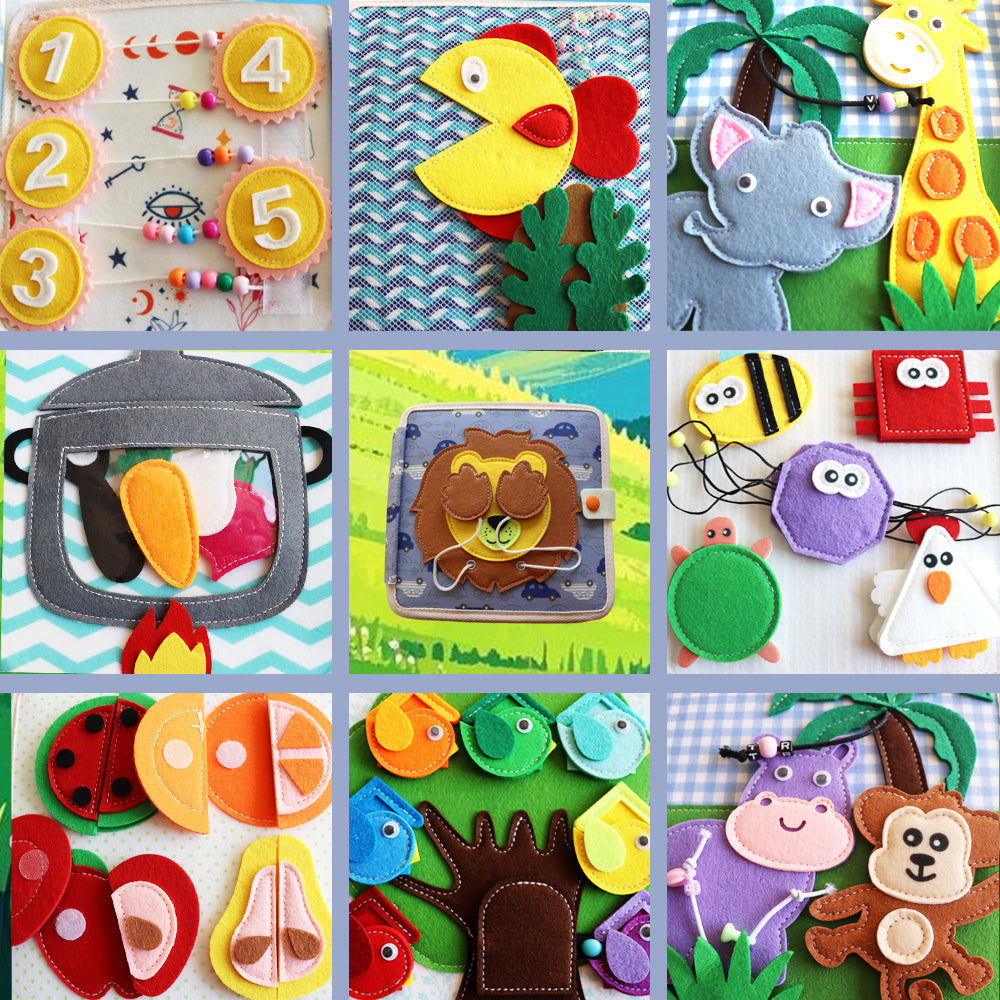 Feltor Felt Interactive Book Busy Book Toddler Learning Educational Toy Early Education Sensory Book Including Recognition of Animals, Fruits, and Vegetables