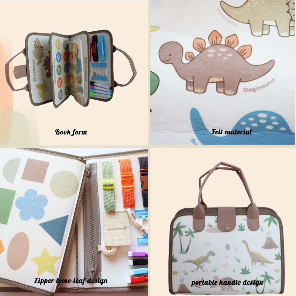 Feltor Felt Quiet Book Montessori Toys for 1-3 Years Old Soft Activity Book Sensory Book Busy Board Interactive Book for Boys and Girls Birthday Gifts - Dinosaurs