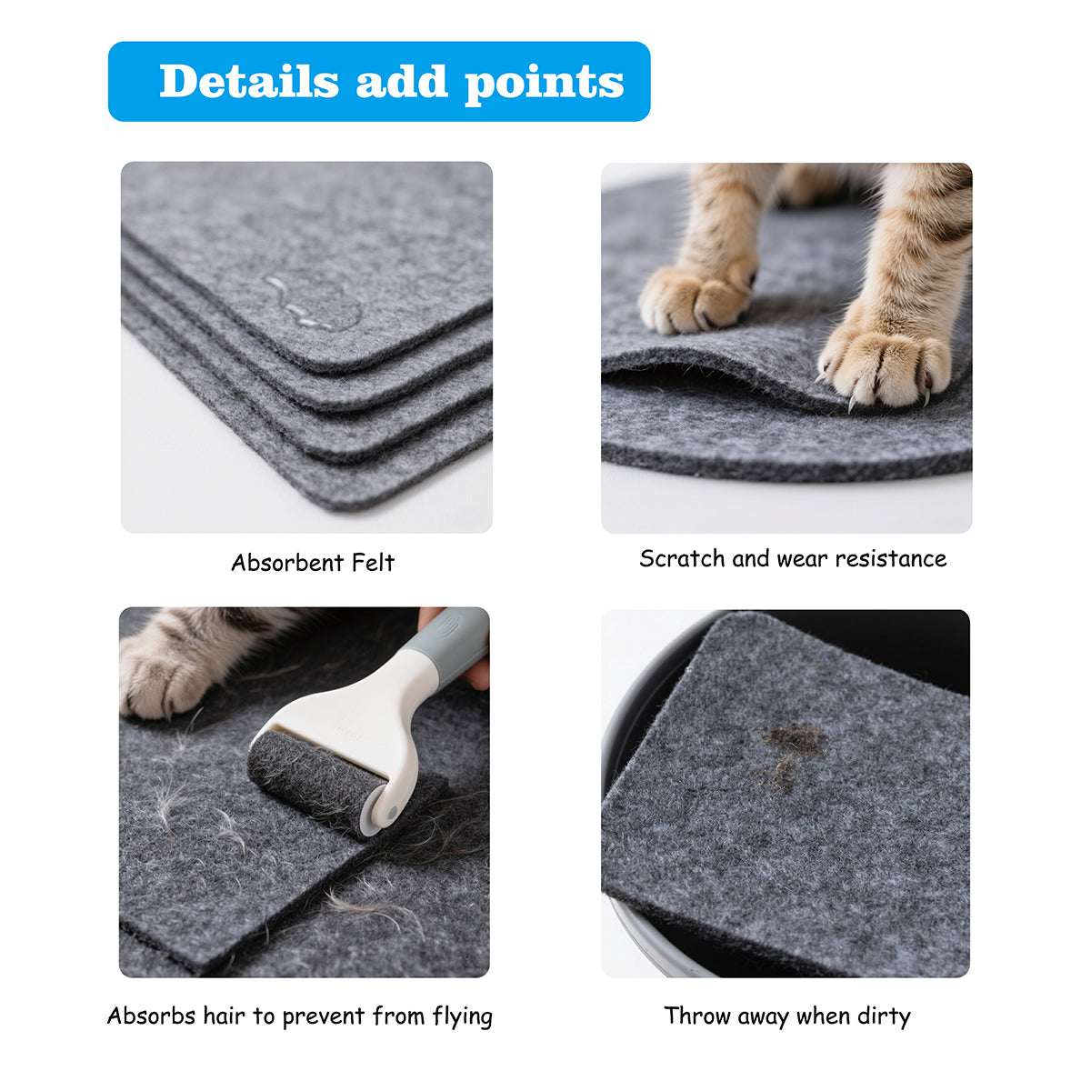 Feltor Multi-Purpose Scratch-Resistant Non-Slip Floor Protection felt pet Cats & Dogs Mats & Pads (12pcs) for Home, Car, Hotel & Crate Training Scratching Mats & Dog Kennel Liners