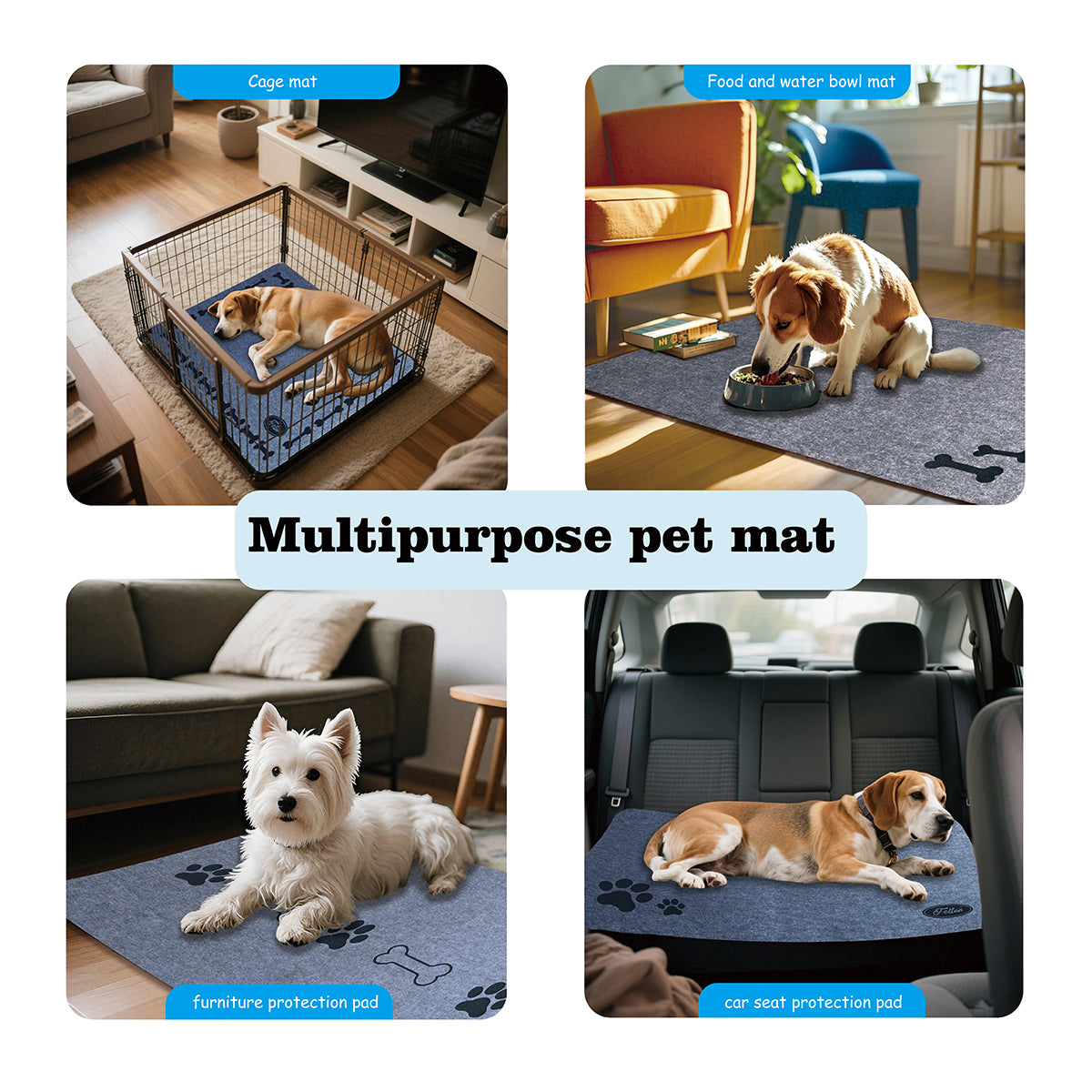 Feltor Multi-Purpose Scratch-Resistant Non-Slip Floor Protection felt pet Cats & Dogs Mats & Pads (12pcs) for Home, Car, Hotel & Crate Training Scratching Mats & Dog Kennel Liners