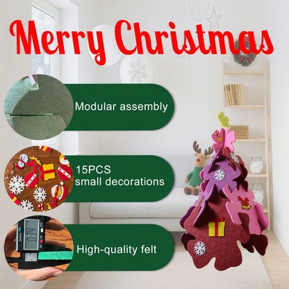 3D Felt Christmas Decoration Kits for Craft - Protable Folding Christmas Tree with 15pcs Small Decorations,Felt Art Kits for Indoor- Style Flower