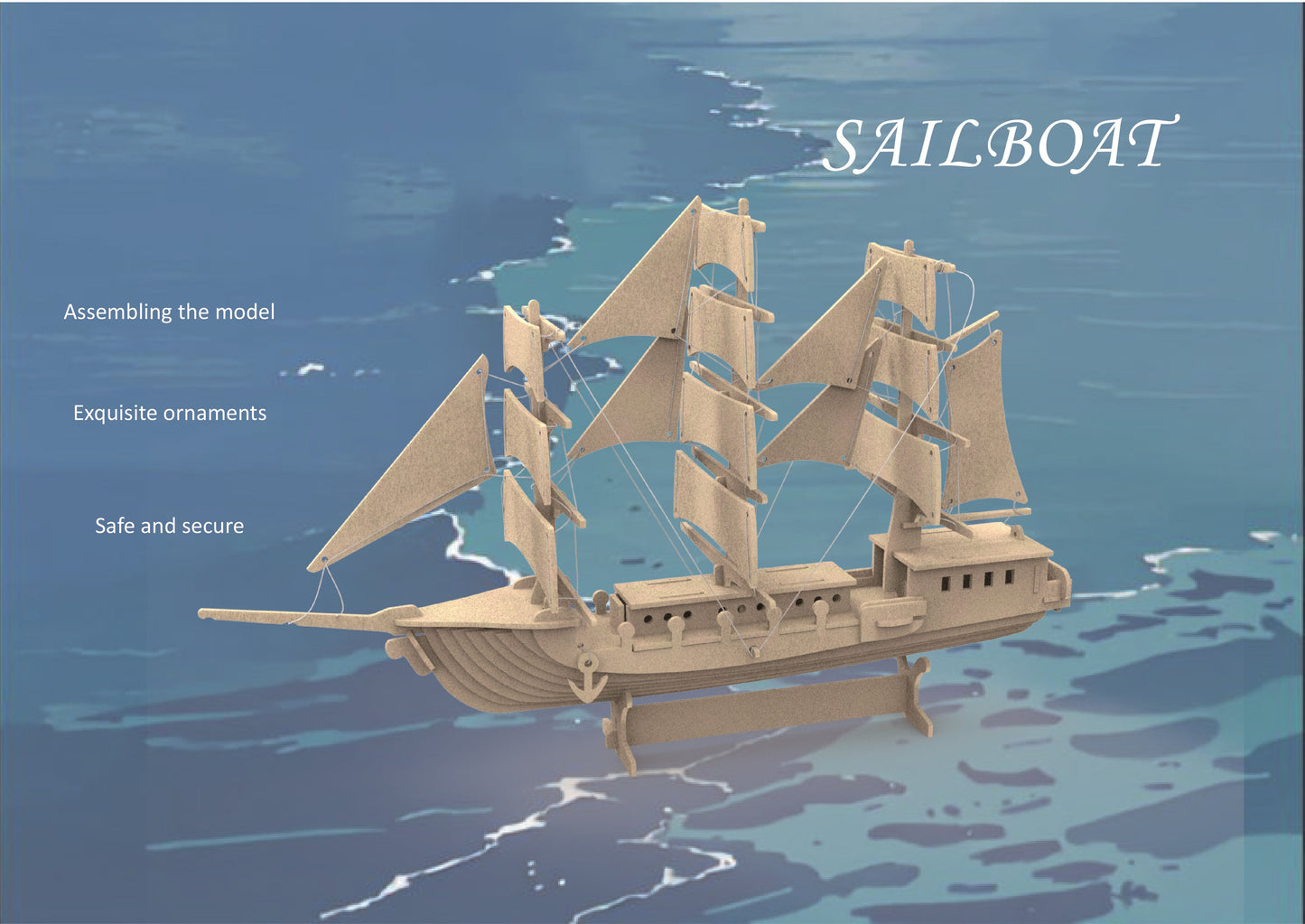 Feltor 3D puzzle for kids, felt sailboat 3D puzzle, DIY model kit, felt handmade ornaments, sailboat 3D puzzle