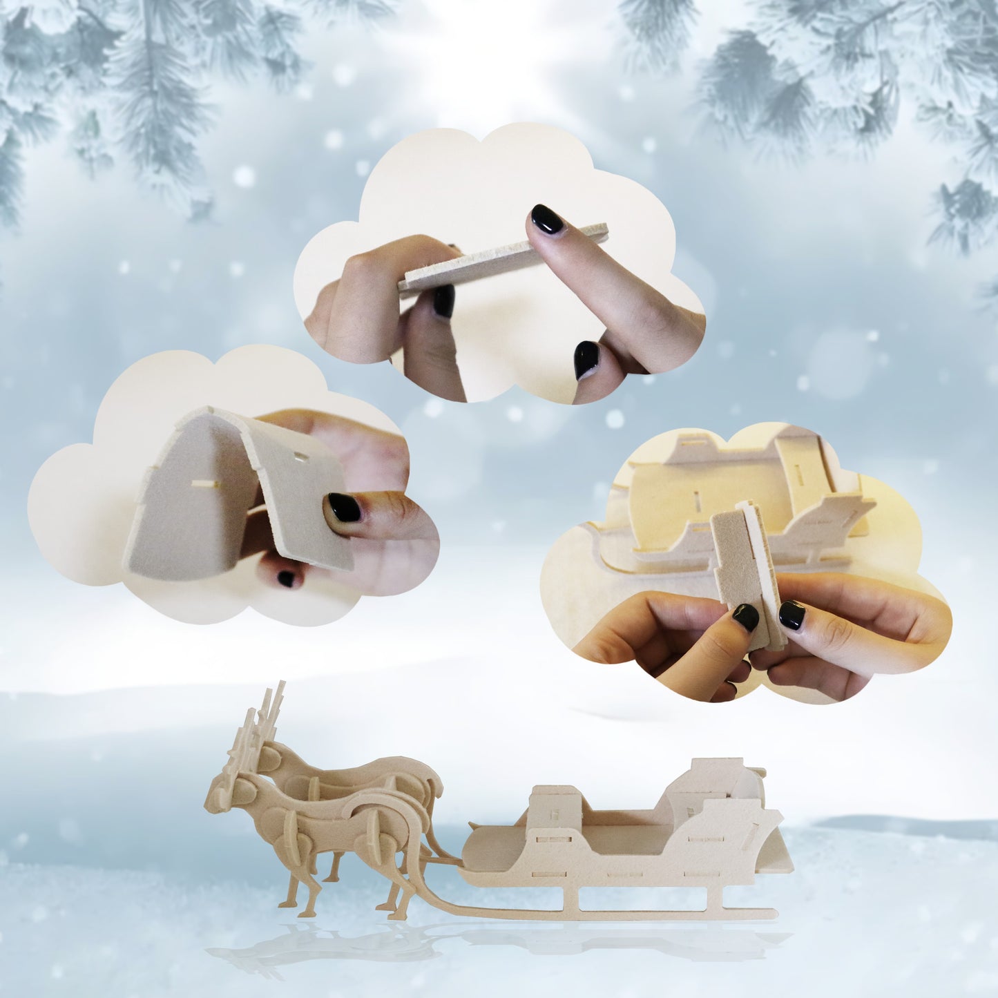 Feltor 3D Puzzles for Kids, Different From Wooden Puzzles, Felt Christmas Sleigh DIY Stereoscopic Puzzles, Christmas Puzzles Toy Puzzle Game Set Gifts