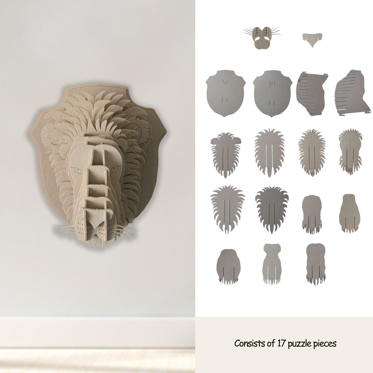 Feltor Felt3D Lion Head Wall Decor - Faux Taxidermy Deer Head Wall Art With Adhesive And Metal Hooks For Living Room, Office And Bedroom Animal Head Wall Art -Large Lion