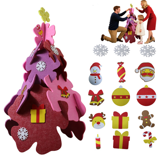 3D Felt Christmas Decoration Kits for Craft - Protable Folding Christmas Tree with 15pcs Small Decorations,Felt Art Kits for Indoor- Style Flower