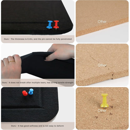 Feltor Large Bulletin Board 23"x15"/29"x23"/47"x23"/ 47"x29" Felt Board with 20 Push Pins is a Home School Office Decorative Pin Board - Black