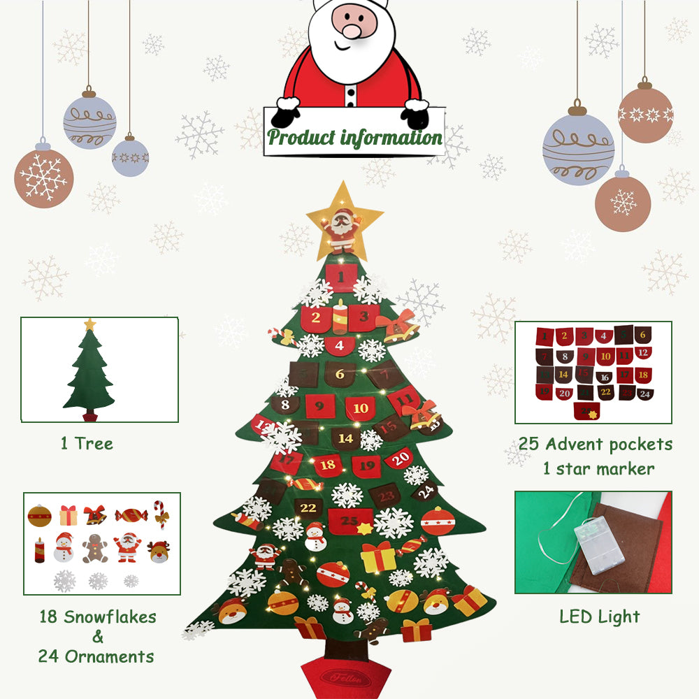 Feltor DIY Felt Xmas Christmas Tree Set with Lights(6ft) as Children's Christmas Play Toys Party  indooor Outdoor Travel  New Year Holiday   Gifts Decorations