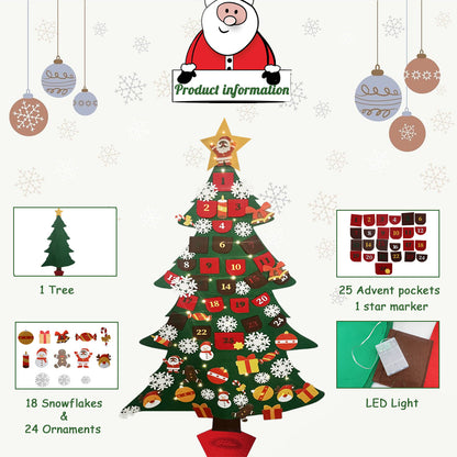 Feltor DIY Felt Xmas Christmas Tree Set with Lights(6ft) as Children's Christmas Play Toys Party  indooor Outdoor Travel  New Year Holiday   Gifts Decorations