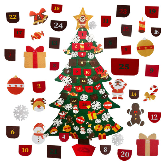 Feltor DIY Felt Xmas Christmas Tree Set with Lights(6ft) as Children's Christmas Play Toys Party  indooor Outdoor Travel  New Year Holiday   Gifts Decorations