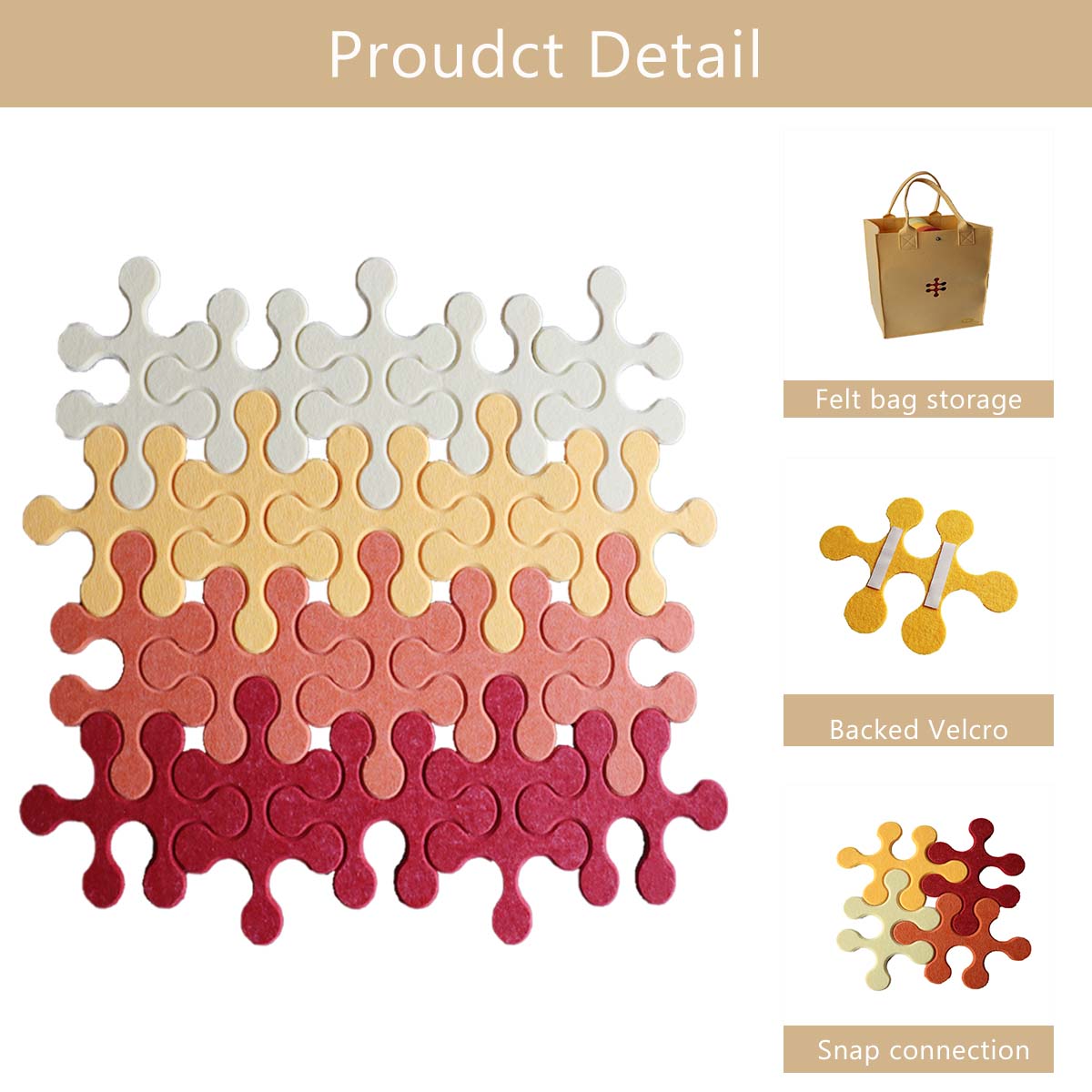 Feltor 20 Round Jigsaw Board, Soft Playmat Tiles For Kids, Felt Bulletin Boards(Includes Two Velcro Each piece)  For Wall & Floor Decoration