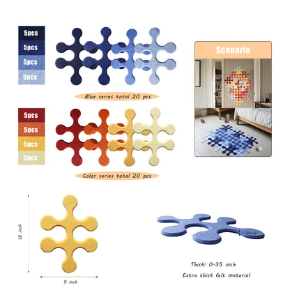 Feltor 20 Round Jigsaw Board, Soft Playmat Tiles For Kids, Felt Bulletin Boards(Includes Two Velcro Each piece)  For Wall & Floor Decoration