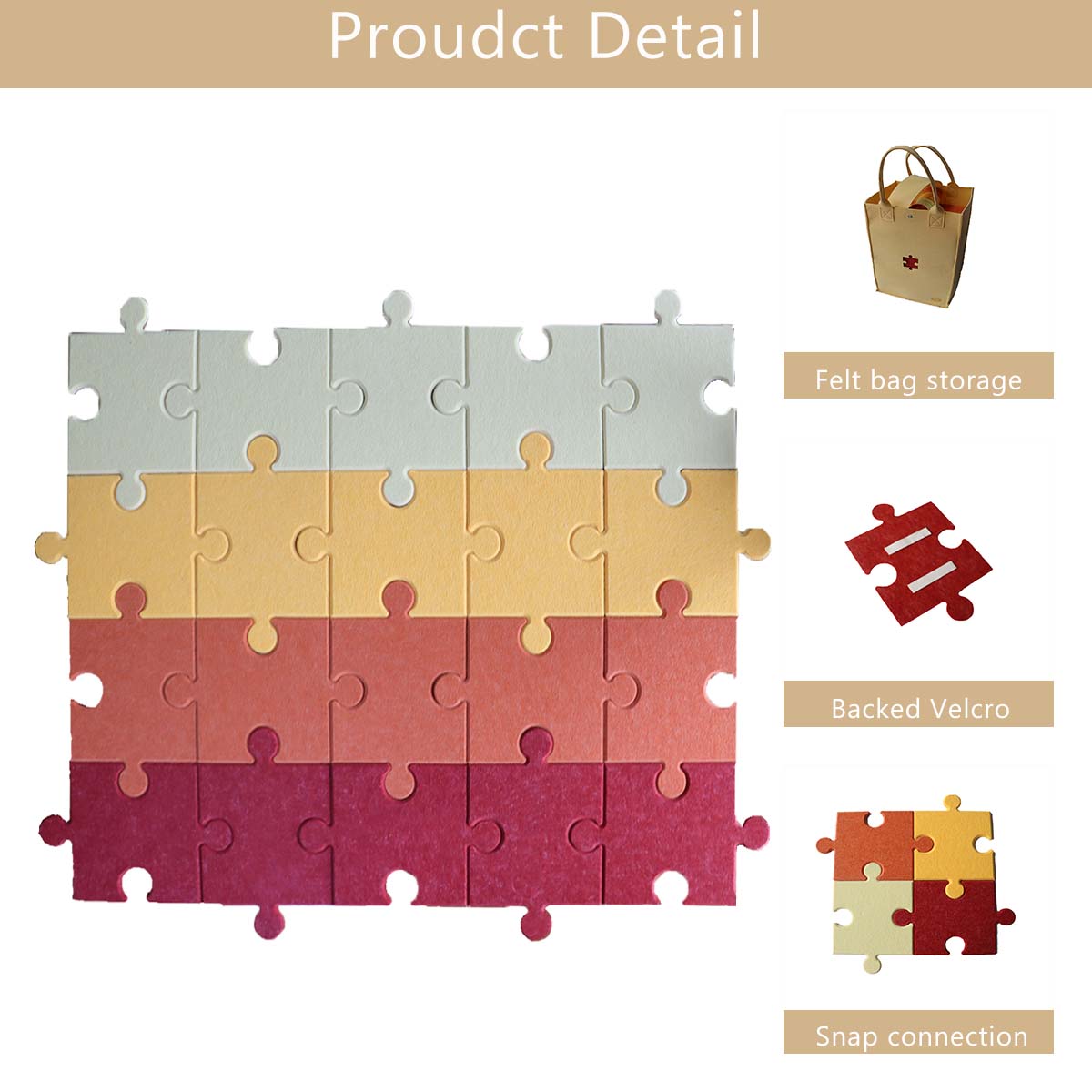 Feltor Square Felt Carpet Pad (20PCS), Soft Play Mat Tiles for Kids & Wall Bulletin Board （ Includes Two Velcro Each Piece ）DIY Any shape For Wall and Floor