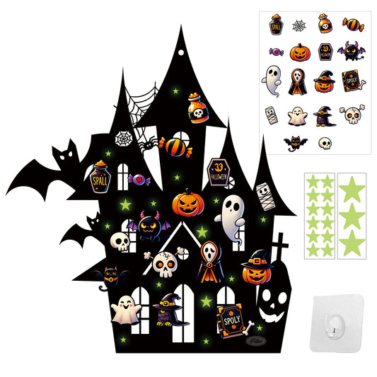 Feltor DIY Halloween Felt Castle Hanging Decor for Kids each 18 pcs Felt Ornaments, Halloween Felt Craft Kit Glow in the Dark Adhesive Wall Hanging, Halloween Party Favor Decorations Indoors Outdoors