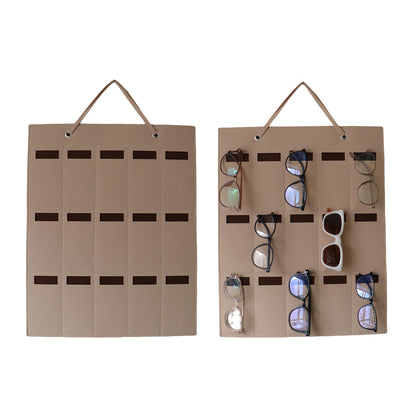 Feltor Sunglasses Storage Box, Wall-mounted Glasses Holder with 15 Transparent Glasses Slots and Metal Hooks, Felt Material Dust-proof Design - Glasses