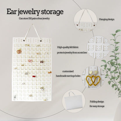 Feltor Hanging Earring Organizer Holde - Compact Earring Display for 300 Pairs, Soft Felt Material, Space-Saving Earring Hanger Hanging Organizer for Women, Girls - 1 Pack