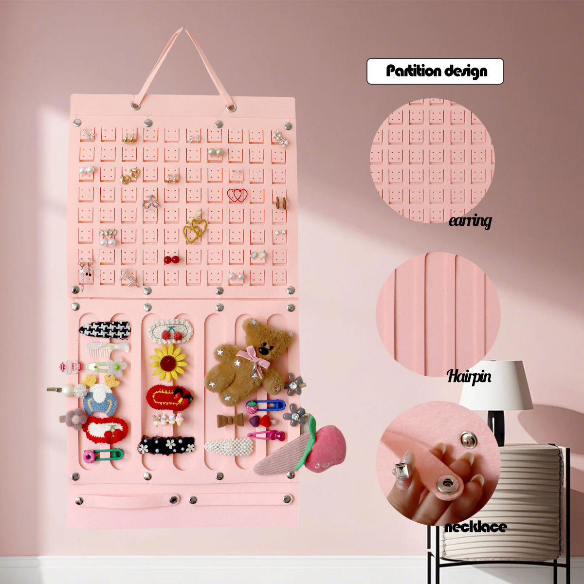 Feltor Felt Jewelry Board Organizer for Wardrobe with Separate Girls Headband Hanger, Women's Earring Hanger - Earrings and Hairpins