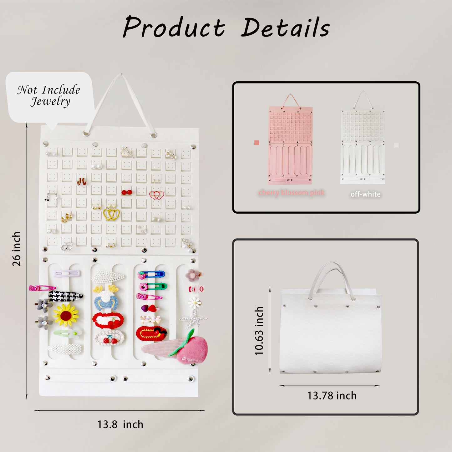 Feltor Felt Jewelry Board Organizer for Wardrobe with Separate Girls Headband Hanger, Women's Earring Hanger - Earrings and Hairpins