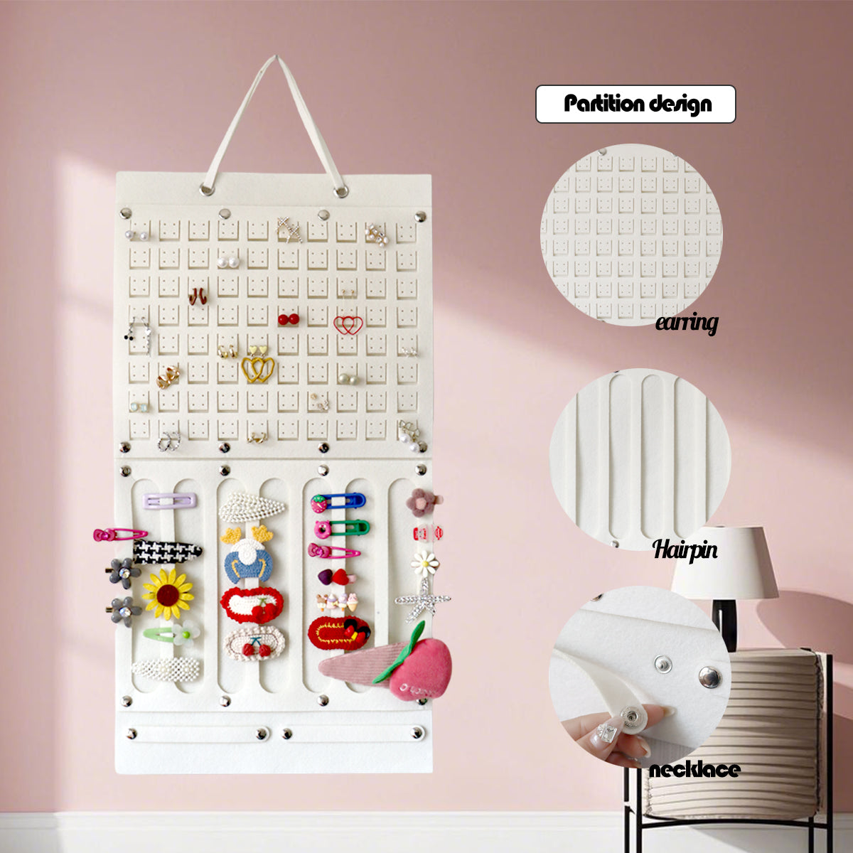 Feltor Felt Jewelry Board Organizer for Wardrobe with Separate Girls Headband Hanger, Women's Earring Hanger - Earrings and Hairpins