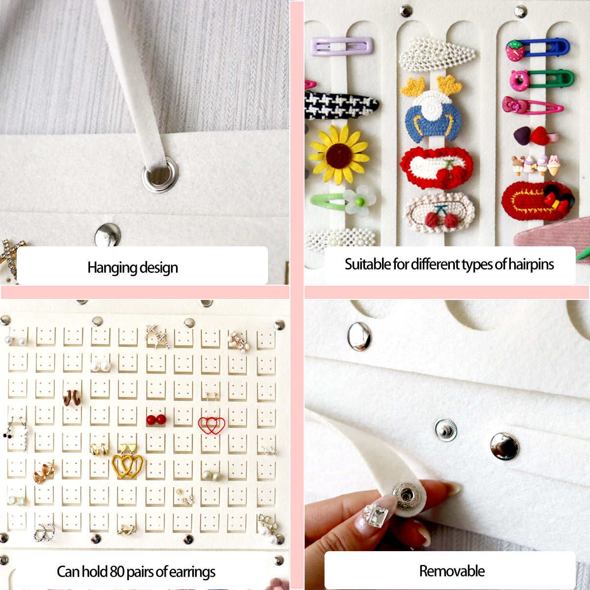 Feltor Felt Jewelry Board Organizer for Wardrobe with Separate Girls Headband Hanger, Women's Earring Hanger - Earrings and Hairpins