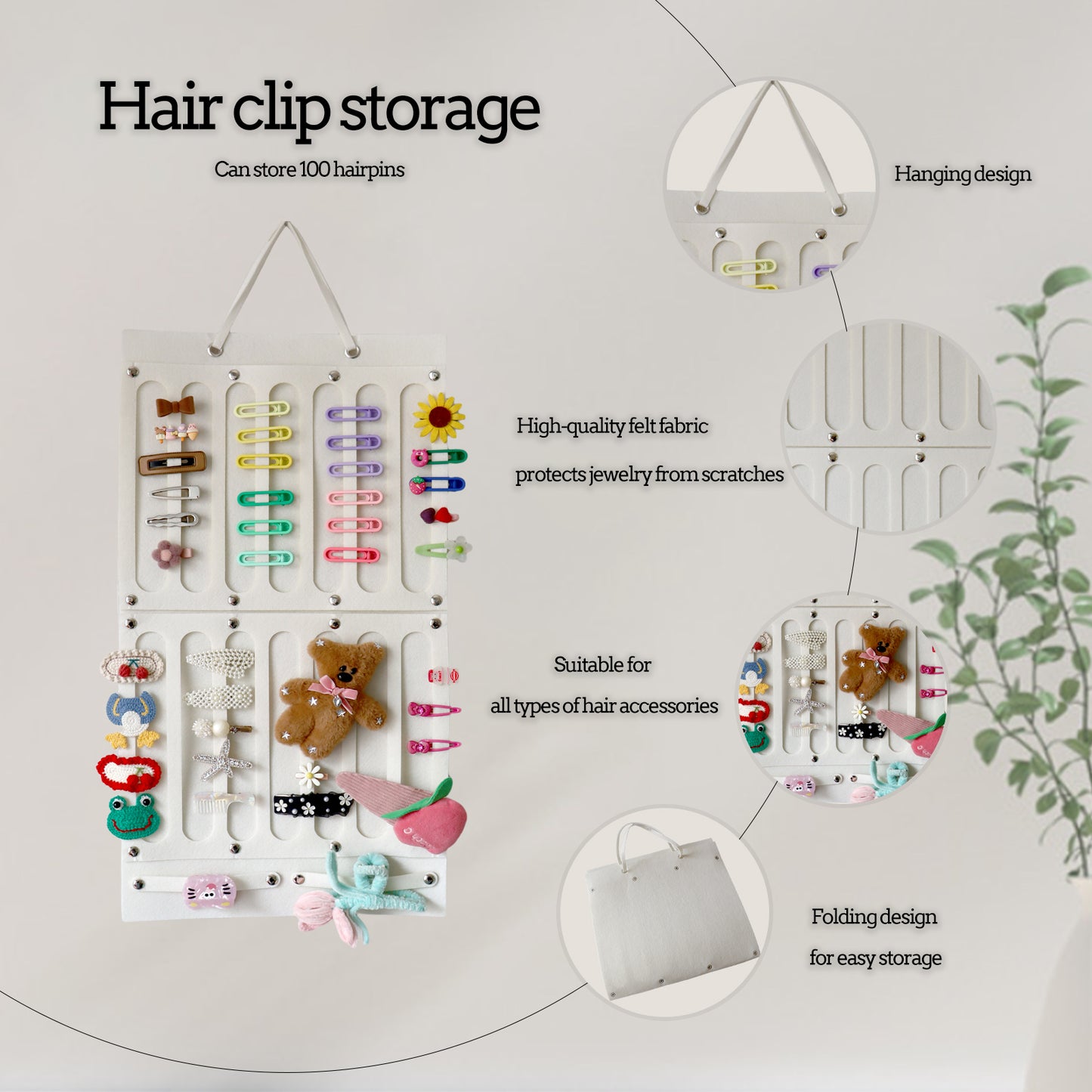 Feltor Headband Holder Organizer Soft Includes Large Capacity hair clip Space,Wall Hanging Claw Clip Organizer for girls hair accessories organizer and Baby Accessory Display