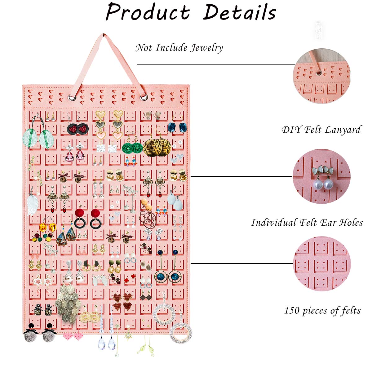 Feltor Hanging Earring Organizer Holde - Compact Earring Display for 300 Pairs, Soft Felt Material, Space-Saving Earring Hanger Hanging Organizer for Women, Girls - 1 Pack