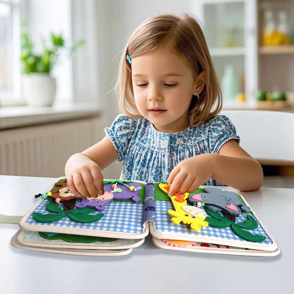 Feltor Felt Interactive Book Busy Book Toddler Learning Educational Toy Early Education Sensory Book Including Recognition of Animals, Fruits, and Vegetables