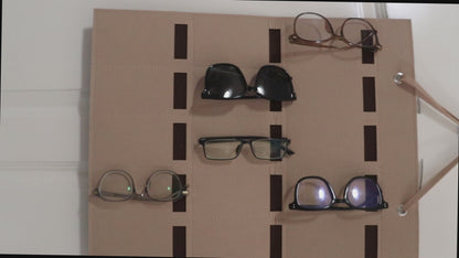 Feltor Sunglasses Storage Box, Wall-mounted Glasses Holder with 15 Transparent Glasses Slots and Metal Hooks, Felt Material Dust-proof Design - Glasses